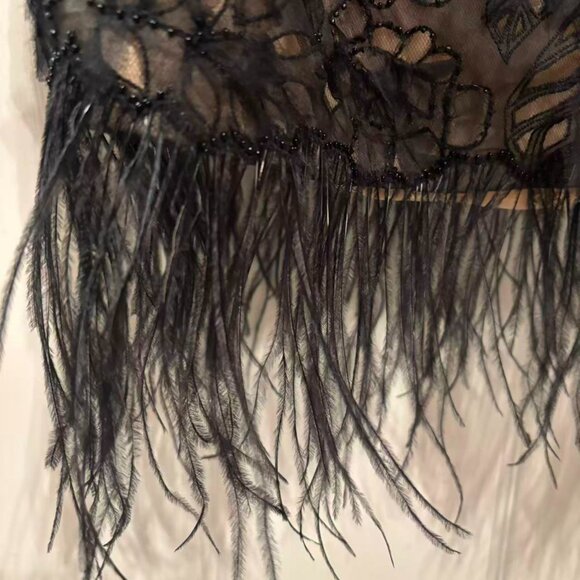 Oscar de la Renta F/W 2004 Silk Ostrich Feather Beaded Embellished Dress Sz 10 - Picture 9 of 13